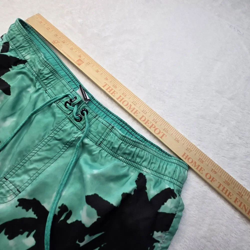 Nike Swim Trunks Board Shorts Men's Large Black Teal Palm Tree Graphic Tropical